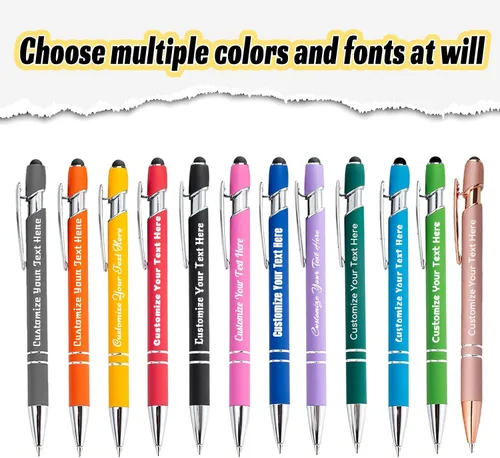 Vista 2 de Bolígrafos personalizados, bolígrafo grabado personalizado con punta de lápiz capacitivo, bolígrafo de tinta retráctil personalizado para escritura