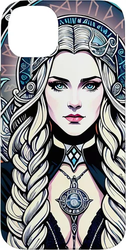 Vista 15 de iPhone 16 Skadi Diosa nórdica, mito vikingo nórdico, runas, estuche de arte nórdico
