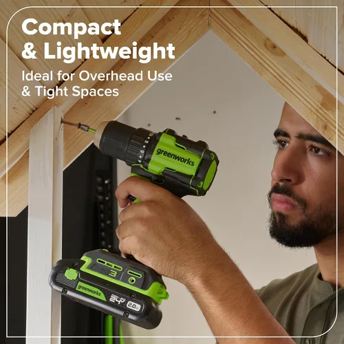 Vista 10 de Greenworks - Taladro inalámbrico sin escobillas de 24 V, 400 pulgadas-libras más combo de destornillador de 1950pulgadas-libras, alto par, ligero
