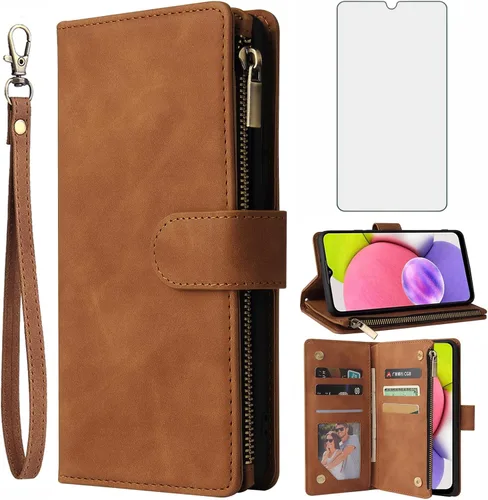 Vista 8 de Asuwish Funda compatible con Samsung Galaxy A03s, protector de pantalla de vidrio templado y funda de cuero con tapa para tarjetero, accesorios