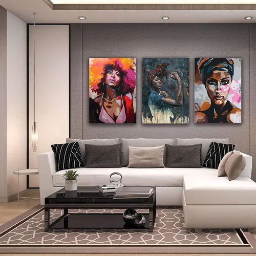 Vista 3 de Ecyanlv Lienzo de mujer afroamericana para pared, cuadros de mujeres negras, pinturas abstractas de arte africano, retrato de mujer negra, arte