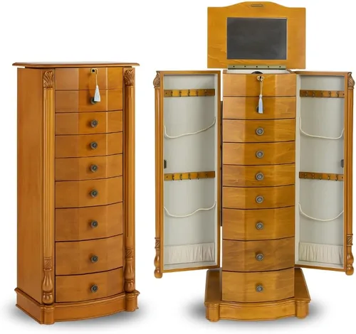 Vista 9 de Hives and Honey Florence Jewelry Armoire - Organizador de almacenamiento de joyas con 8 cajones forrados de fieltro, espejo de tocador, rollos