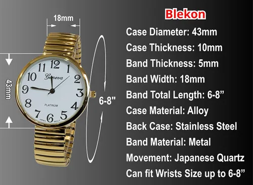 Vista 2 de Reloj de banda elástica con números grandes para mujer, color dorado 1262G, Dorado, blanco, Casual
