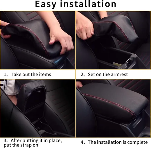 Vista 5 de AOMSAZTO Funda de consola para Nissan Altima 2019-2023, 2024 2025, fundas para reposabrazos para Nissan Altima, color negro con costuras rojas
