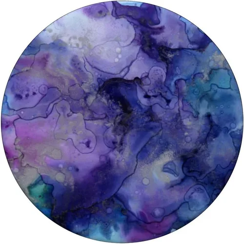 Vista 3 de Pintura de mármol de agua púrpura como arte con tonos azules – PopSockets agarre y soporte para teléfonos y tabletas, Negro