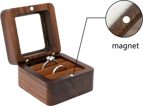 Vista 3 de Caja de madera marrón retro portátil de 7 estilos, pendientes de pecho de joyería, caja de presentación de madera