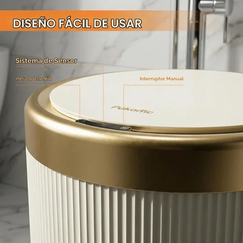 Vista 3 de Pukomc Bote de basura automático con sensor de movimiento con tapa Beige