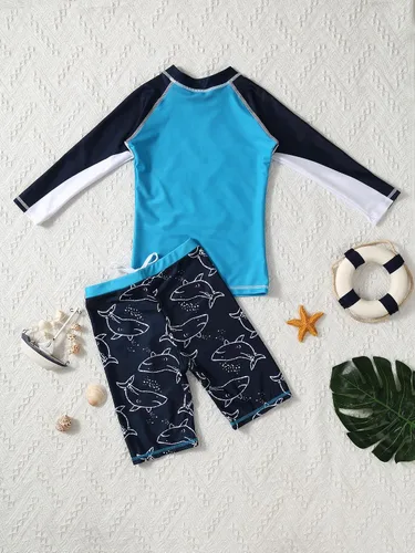 Vista 4 de Hansber Traje de baño de 2 piezas de protección solar UV para niños, 2 piezas