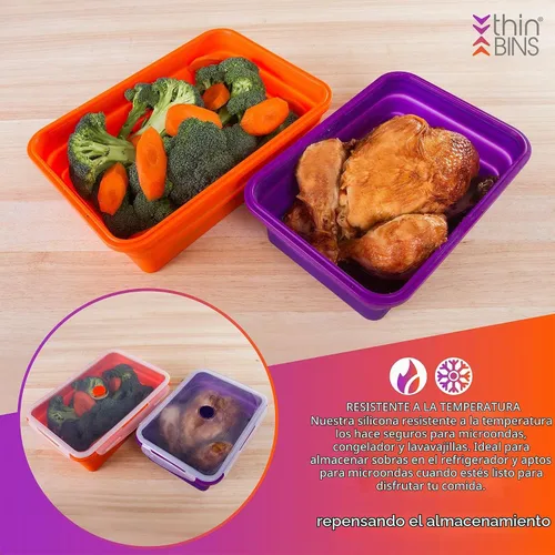 Vista 4 de Kitchen Home Thin Bins - Juego de 2 recipientes rectangulares extragrandes de silicona para almacenamiento de alimentos, sin BPA, aptos