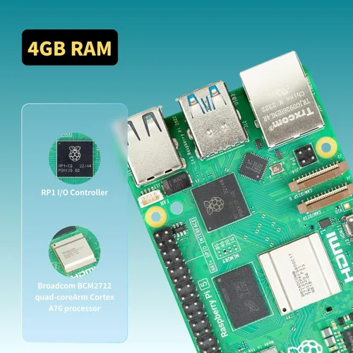Vista 4 de iRasptek Kit de inicio para Raspberry Pi 5 4GB-64GB RAM Edition de OS-Bookworm precargado (caja de aluminio)