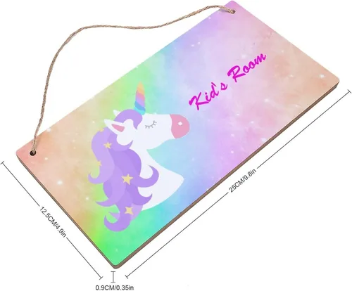 Vista 2 de SUQINFA Letrero personalizado de unicornio arcoíris colorido para habitación de niños, letrero personalizado para puerta con nombre de niño, placa