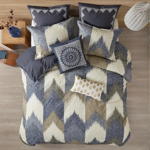 Vista 17 de Ink+Ivy Juego de edredón tamaño King, acogedor edredón de algodón para todas las estaciones, juego de cama ligero con 2 fundas a juego, diseño Aqua