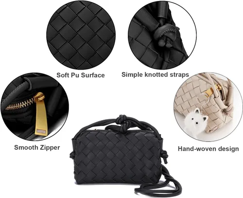 Vista 5 de UPSONG Bolsos cruzados tejidos para mujer, bolsos ligeros de cuero a la moda, bolso de hombro, bolso para teléfono, bolso de mensajero para mujer