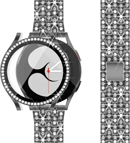 Vista 6 de Correa de diamantes compatible con Samsung Galaxy Watch 4 5 FE - Correa de 1.575 pulgadas con protector de pantalla, 0.787 pulgadas de liberación