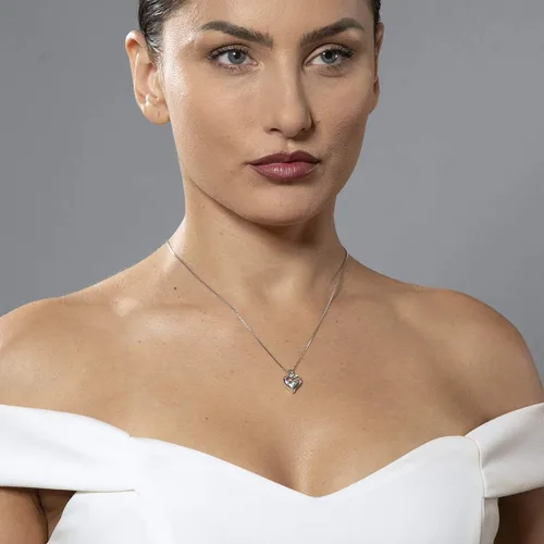 Vista 2 de PEORA Sterling Silver Heart in Heart Solitaire Pendant Necklace for Women in Various Gemstones, Heart Shape 6mm, with 18 inch Italian Chain