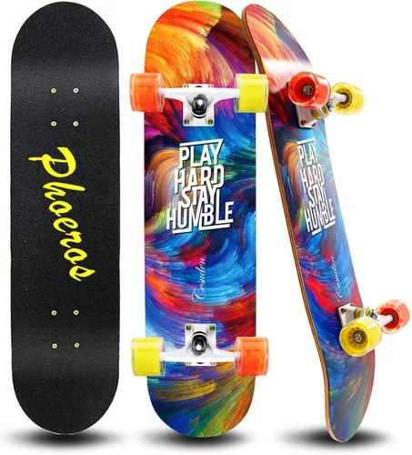 Vista 8 de PHOEROS Complete Skateboards- Standard Skateboards for Beginners Kids Boys Girls Teenager- 31''x 10''Canadian Maple Cruiser Pro Skate Board