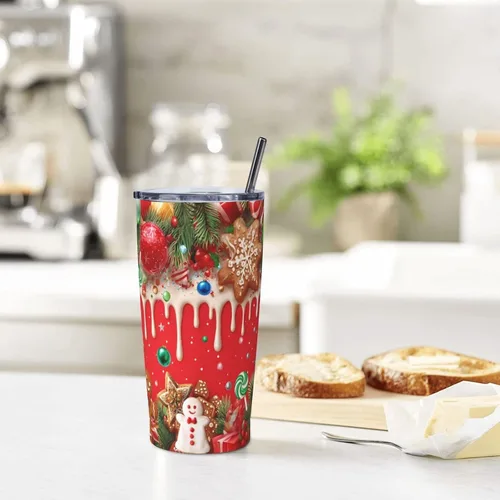 Vista 6 de Vaso de acero inoxidable aislado de 20 onzas con tapas y pajitas de acero inoxidable de doble pared aislada al vacío, taza de café de viaje, tapa a