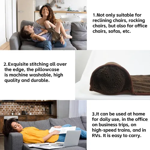 Vista 6 de Almohada cervical para sillón reclinable (22 x 14 pulgadas), rollo de cuello de lana ajustable, cojín antideslizante para reposacabezas para sofá