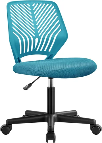 Vista 13 de Yaheetech Silla de oficina ergonómica de malla sin brazos, silla giratoria de respaldo medio con ruedas, silla de estudio de altura ajustable