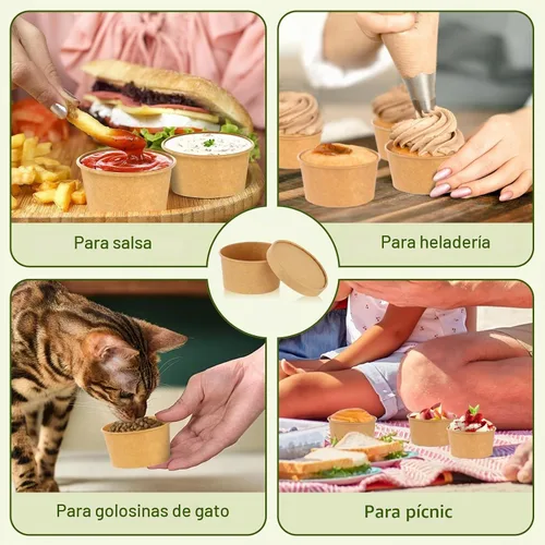 Vista 6 de 100 tazas de helado de 4 onzas con tapas de papel para sopa recipientes de alimentos