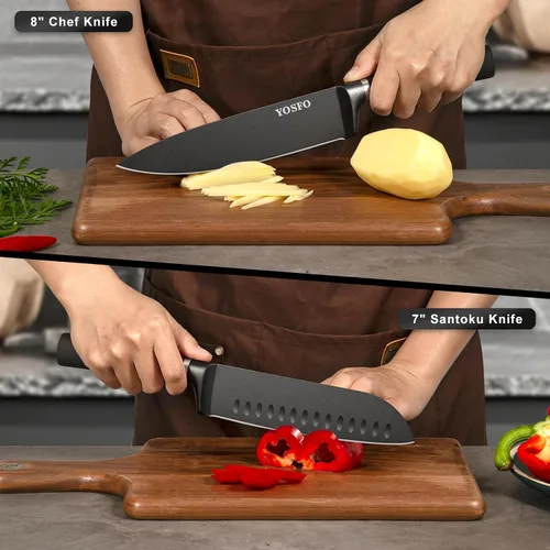 Vista 6 de Juego de cuchillos con bloque y afilador, 15 piezas de cuchillos de cocina con bloque, juego de cuchillos japoneses de acero inoxidable de alto