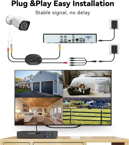 Vista 2 de Sistema de cámara de seguridad con cable para exteriores, 4CH 5MP Lite AHD DVR con disco duro de 500G, 4 x 3MP cámara CCTV con cable, kit DVR