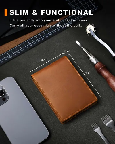 Vista 41 de Billetera AirTag para hombre, de piel auténtica plegable con bloqueo Rfid AirTag con ranuras para efectivo y ventana de identificación, compatible
