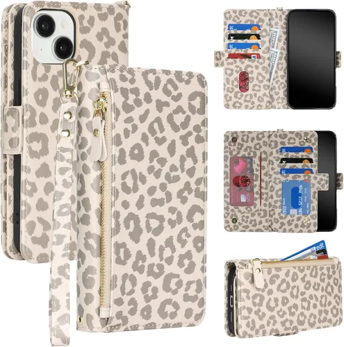 Vista 21 de Funda para iPhone 13 Pro Max/12 Pro Max con correa, leopardo beige Beige (Beige Leopard)