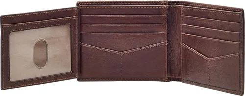 Vista 3 de Fossil Billetera plegable de cuero para hombre con ventana de identificación abatible para hombres