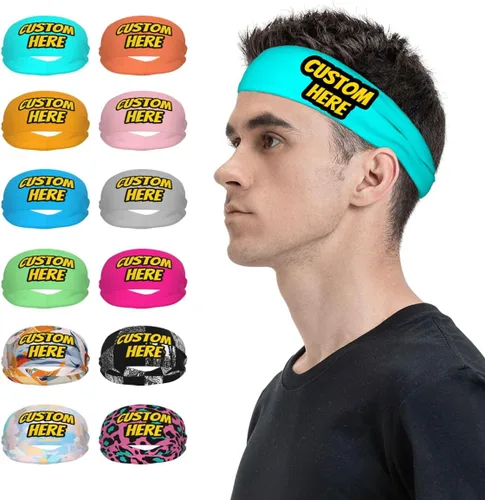 Vista 18 de Diadema deportiva personalizada para añadir cualquier foto texto, logotipo, personalizable, bandas elásticas que absorben la humedad para mujeres