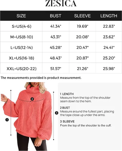 Vista 5 de ZESICA Women's 2023 Fall Long Sleeve Turtleneck Chunky Knit Loose Oversized Sweater Pullover Jumper Tops