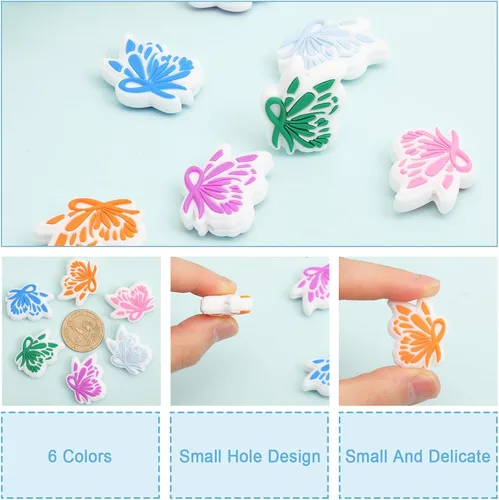 Vista 4 de CHGCRAFT 12 cuentas focales de silicona, 6 colores, cinta de mariposa, cuentas espaciadoras para hacer llaveros, pulseras, collares, manualidades