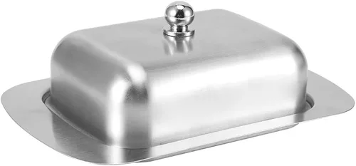 Vista 6 de Alvinlite Mantequillera de acero inoxidable, bandeja de mantequilla de doble cubierta, contenedor de pan de queso con tapa, accesorios para encimera