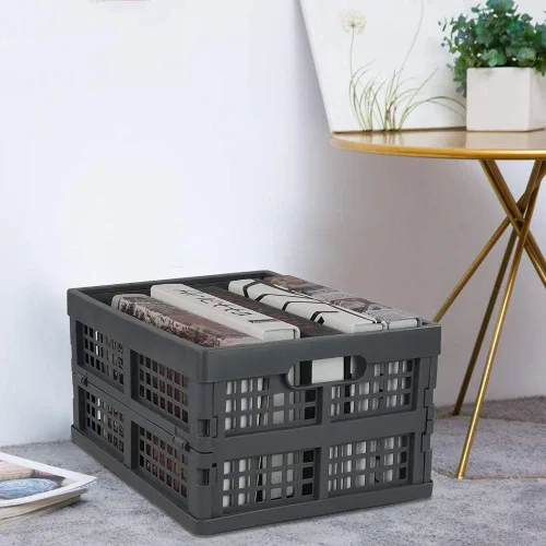 Vista 5 de Idotry - Paquete de 3 cajas de almacenamiento plegables apilables de plástico de 15 L, cesta de almacenamiento plegable apilable