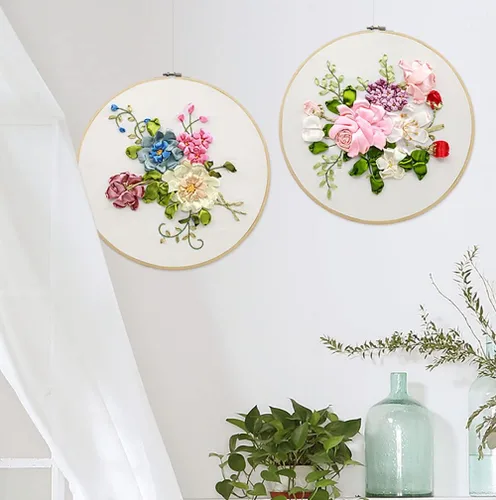 Vista 6 de Gogobear Kit de flores de bordado de cinta para principiantes y adultos, hecho a mano, decoración de pared, imágenes colgantes en 3D