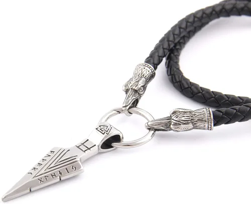 Vista 2 de BAVIPOWER Collar con colgante de cabeza de lanza de Gungnir de Odín de acero inoxidable 316L nórdico escandinavo vikingo joyería para hombre