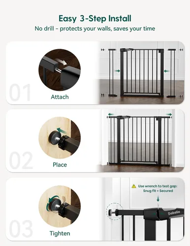 Vista 6 de Babelio - Puerta de bebé de 73-109 cm, con cierre automático, fácil de instalar, puerta de seguridad extra ancha para mascotas, Walk Thru