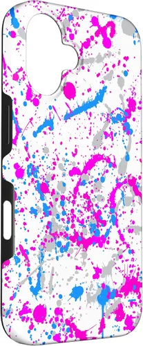 Vista 3 de iPhone 16 Rosa + Azul + Gris Blanco Patrón de salpicaduras de pintura
