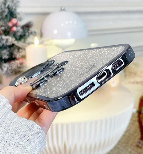 Vista 3 de Funda de teléfono con soporte oculto de astronauta para iPhone 11, bonito protector de cámara de lente de astronauta, soporte con purpurina