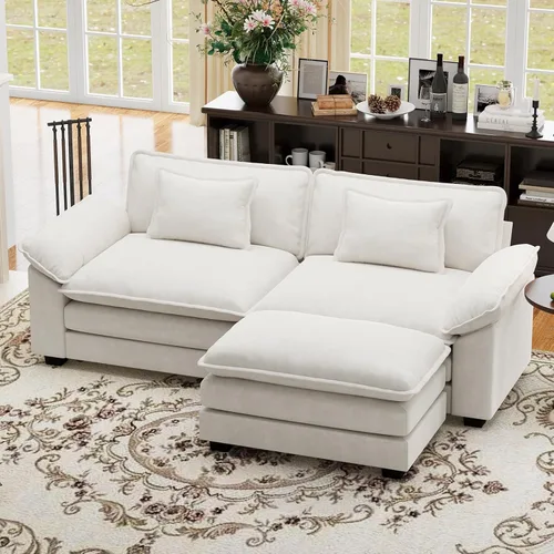 Vista 121 de Sofá modular de gran tamaño de 154 pulgadas, cómodo sofá en forma de U con 3 otomanas móviles, sofá moderno de felpilla de 7 plazas para sala