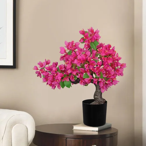 Vista 4 de Briful Planta artificial de buganvilla de 20.8 pulgadas, árbol bonsái de buganvilla con maceta negra, centro de mesa floral de buganvillas de seda