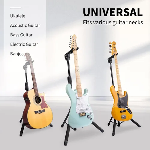 Vista 6 de GUITTO Soporte para guitarra - Bloqueo automático resistente, ajustable y plegable para acústica/eléctrica/bajo (capacidad de 15 kg), base