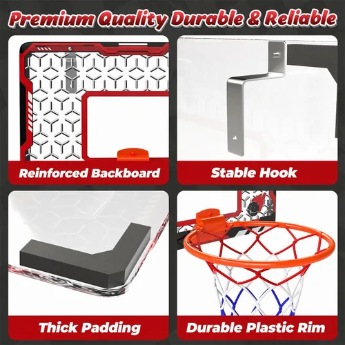 Vista 4 de Aro de Baloncesto Mini EagleStone para Puerta y Pared, Llanta Plegable con 3 Bolas y Bomba, Juego de Juguete de Baloncesto para Interiores