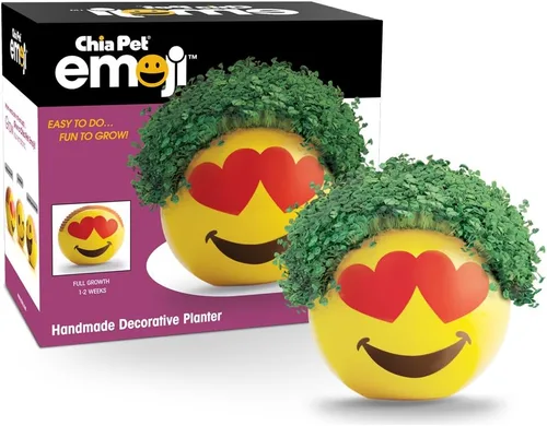 Vista 12 de Chia Pet Emoji Winky con paquete de semillas, maceta decorativa de cerámica, fácil de hacer y divertido de cultivar, regalo novedoso, perfecto