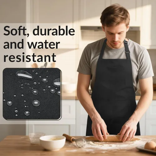 Vista 6 de Delantal de chef grande para hombres y mujeres, delantales de cocina con 2 bolsillos grandes, resistentes al agua y al aceite