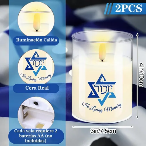 Vista 2 de Vela conmemorativa eléctrica LED Yahrzeit de 2 piezas para la pérdida de un