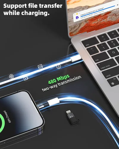 Vista 3 de Adaptador OTG de audio USB C hembra a Lightning macho (paquete de 3) para iPhone 14 13 12 11 Pro Max Tipo C Cable de carga MFI Convertidor para iPad