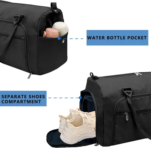 Vista 5 de woogwin Bolsa de gimnasio pequeña para hombres y mujeres con zapatos y compartimento húmedo, bolsa de lona impermeable para viajes, deportes
