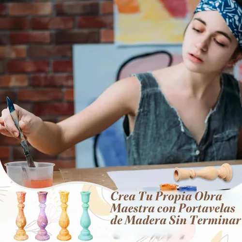 Vista 5 de Nitial Candelabros pequeños de madera sin terminar, 12 unidades, 6 pulgadas
