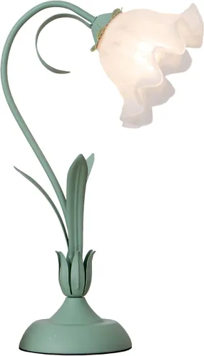 Vista 8 de Lámpara de mesa moderna regulable, lámpara de mesa de noche estilo flor verde con pantalla de cristal, lámpara de escritorio con interruptor